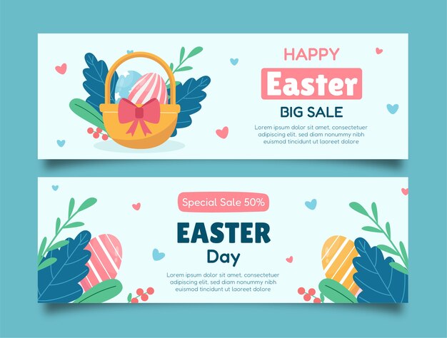 Flat easter celebration horizontal sale banner template