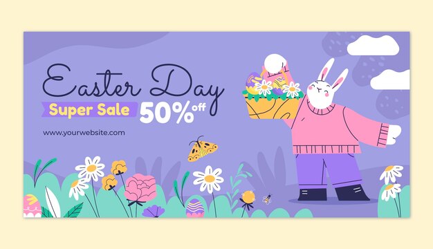 Flat easter celebration horizontal sale banner template