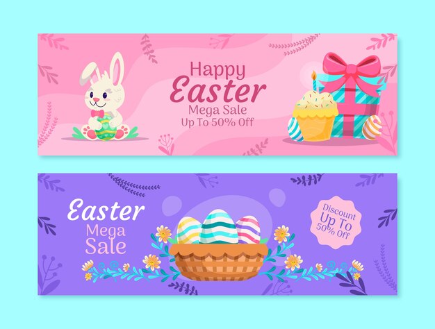 Flat easter celebration horizontal sale banner template