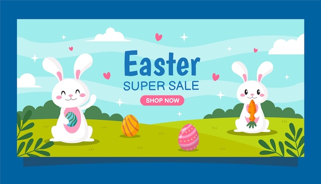 Flat easter celebration horizontal sale banner template