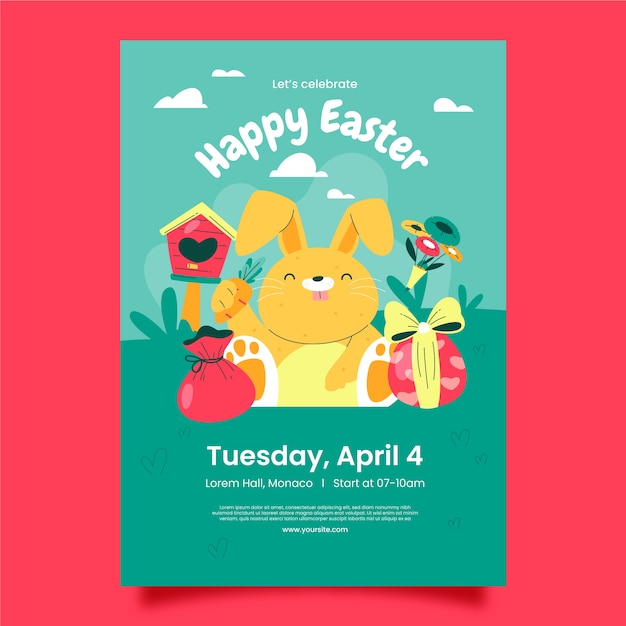 Flat easter celebration vertical poster template