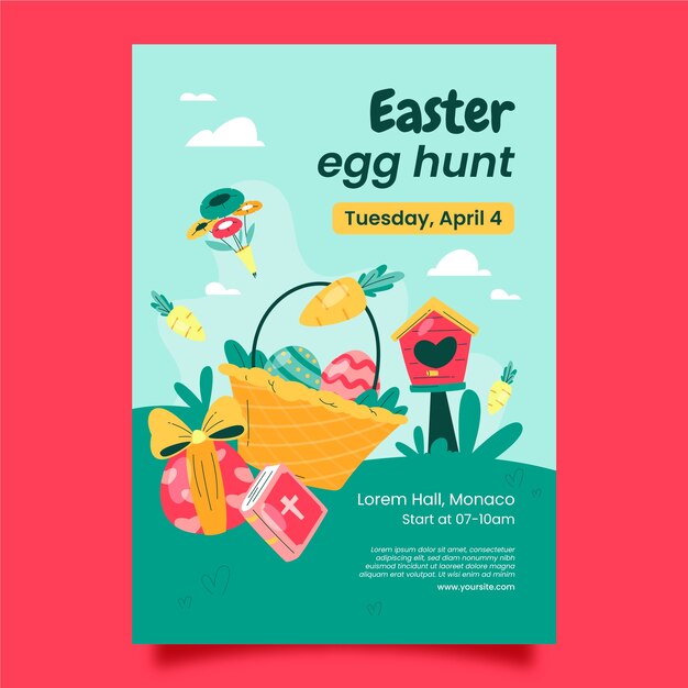 Flat easter celebration vertical poster template