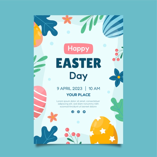 Flat easter celebration vertical poster template