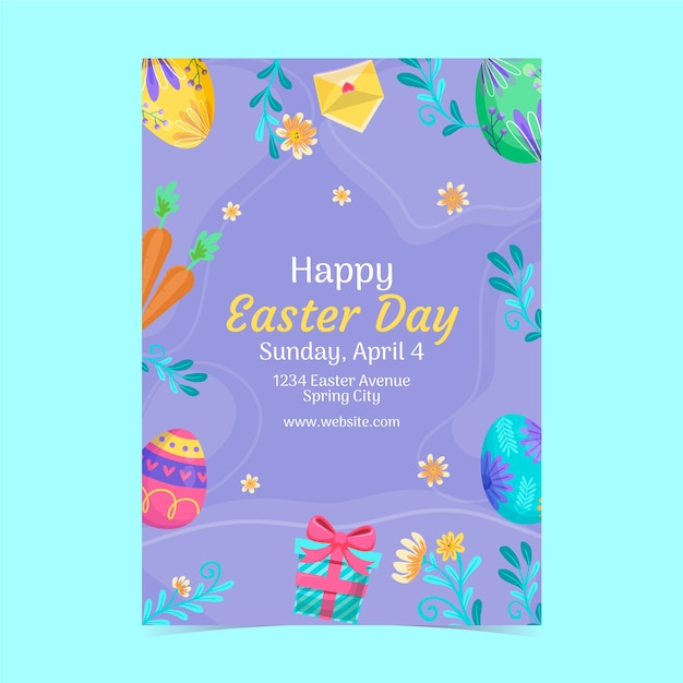 Flat easter celebration vertical poster template