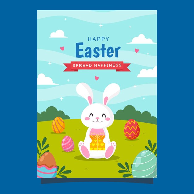 Flat easter celebration vertical poster template