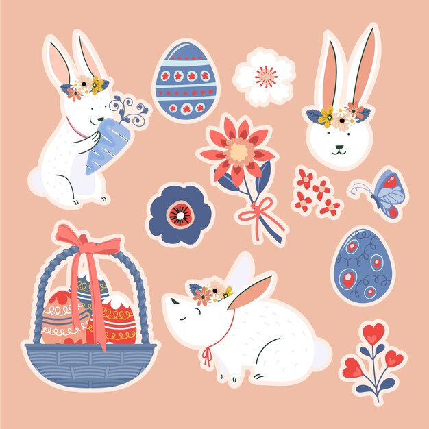 Flat easter cliparts collection