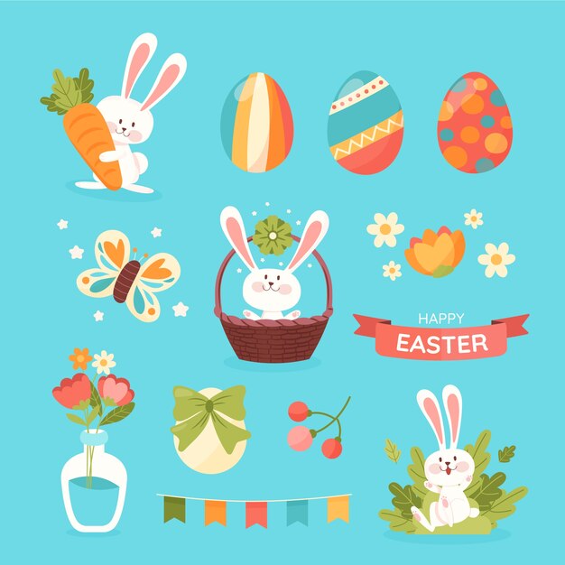 Flat easter cliparts collection