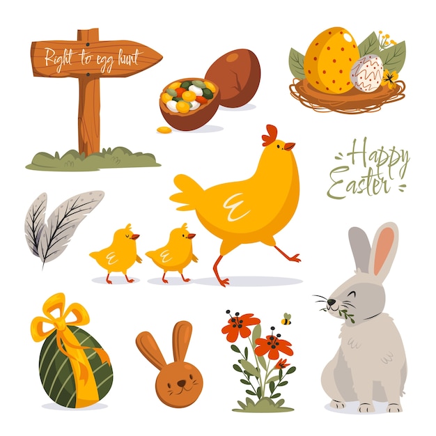 Free Vector flat easter cliparts collection