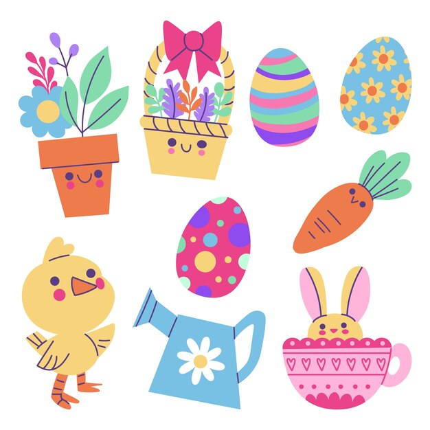 Flat easter cliparts collection