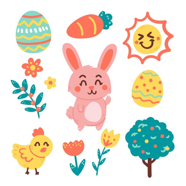 Flat easter cliparts collection