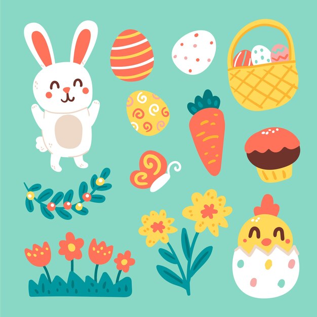 Flat easter cliparts collection