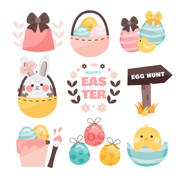 Flat easter cliparts collection