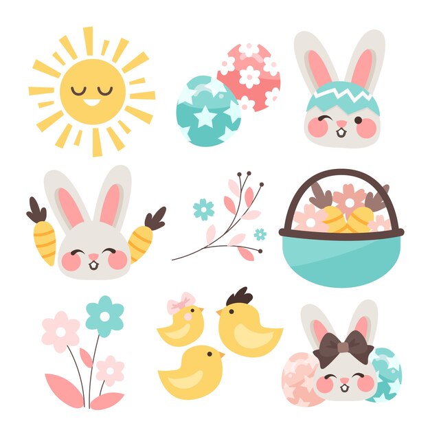 Flat easter cliparts collection