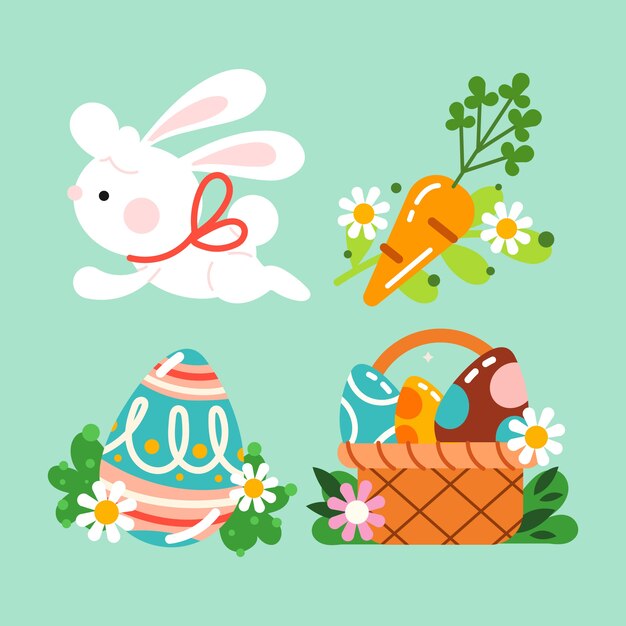 Flat easter cliparts collection