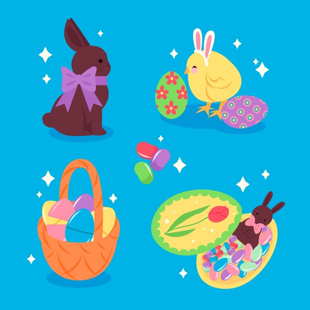 Flat easter cliparts collection