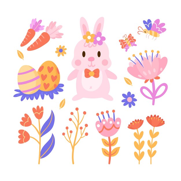 Flat easter cliparts collection