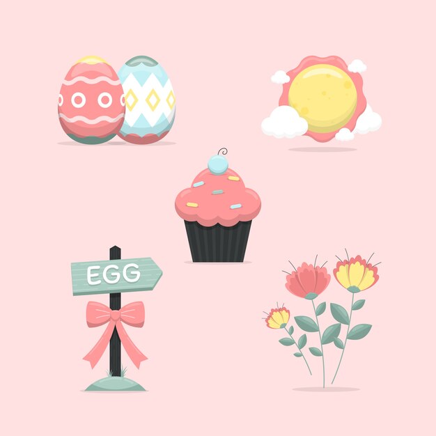 Flat easter cliparts collection