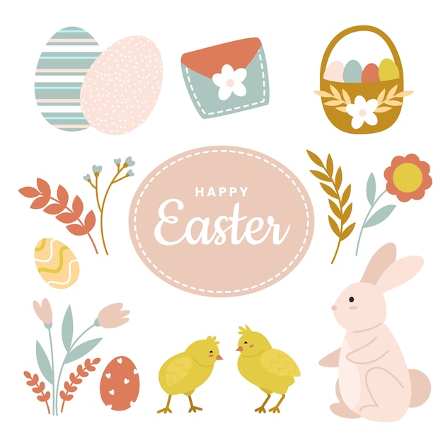 Free Vector flat easter cliparts collection