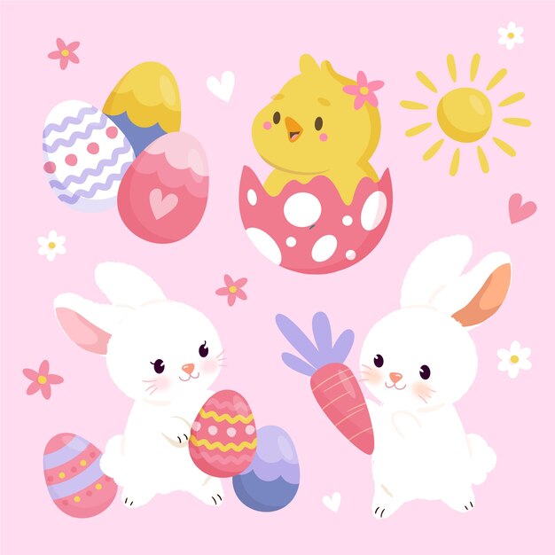 Flat easter cliparts collection