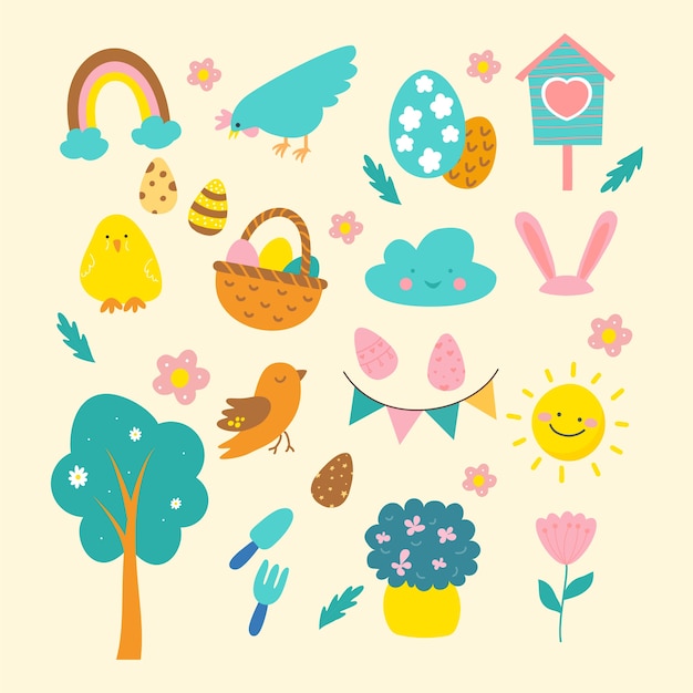 Flat easter cliparts collection