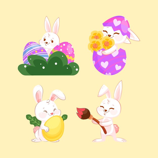 Flat easter cliparts collection