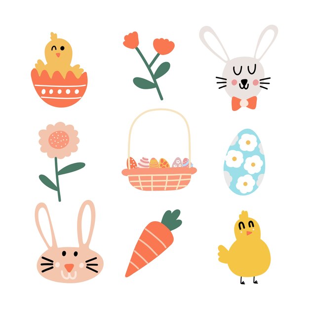 Flat easter cliparts collection