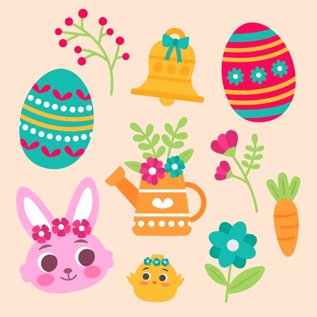 Flat easter cliparts collection