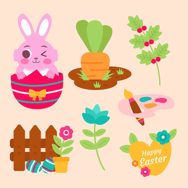 Flat easter cliparts collection