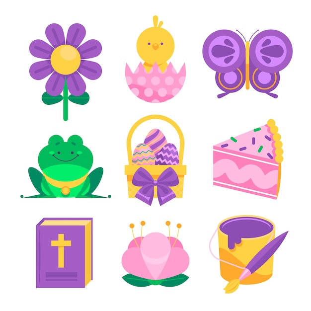 Flat easter cliparts collection