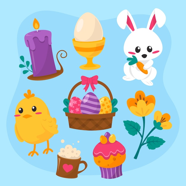 Flat easter cliparts collection