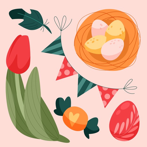 Flat easter cliparts collection