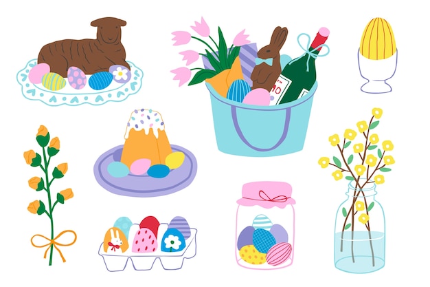 Flat easter cliparts collection