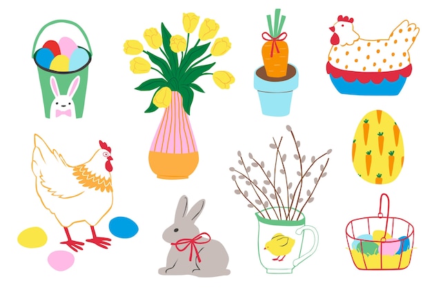 Free Vector flat easter cliparts collection