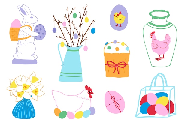 Flat easter cliparts collection