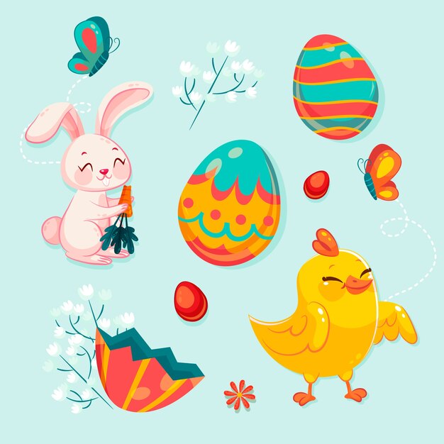 Flat easter cliparts collection