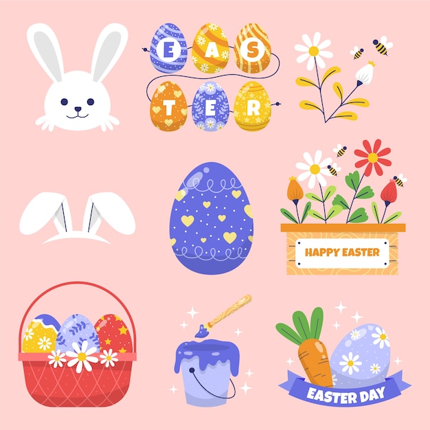 Flat easter cliparts collection