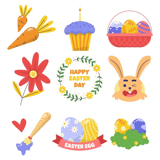 Flat easter cliparts collection