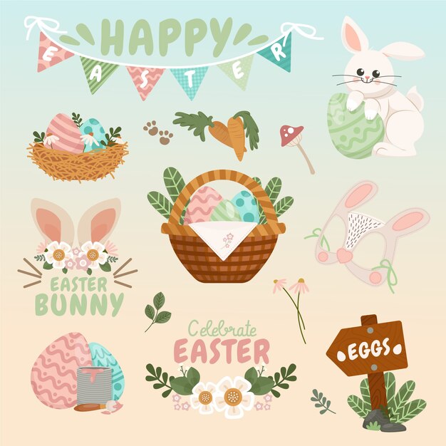 Flat easter cliparts collection