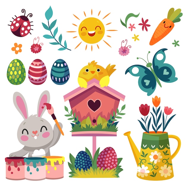 Flat easter cliparts collection