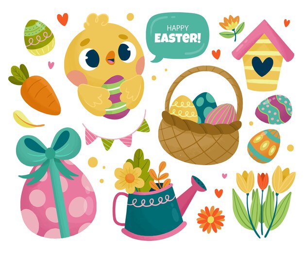 Flat easter cliparts collection