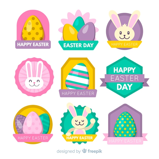 Free Vector flat easter day badge collection