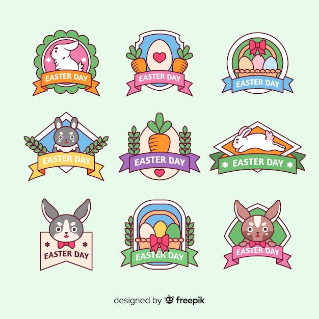 Free Vector flat easter day badge collection