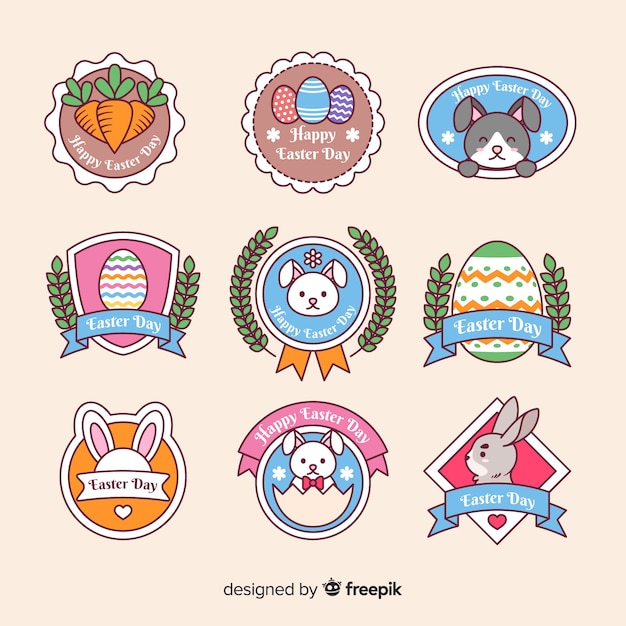 Flat easter day badge collection