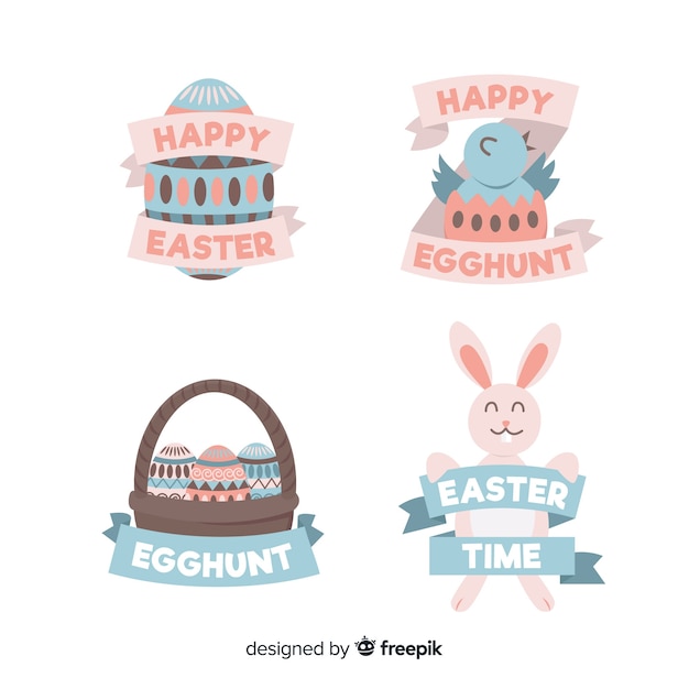 Free Vector flat easter day badge collection