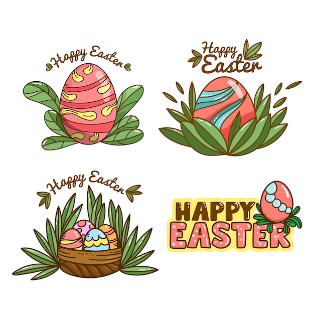 Flat easter day badge collection