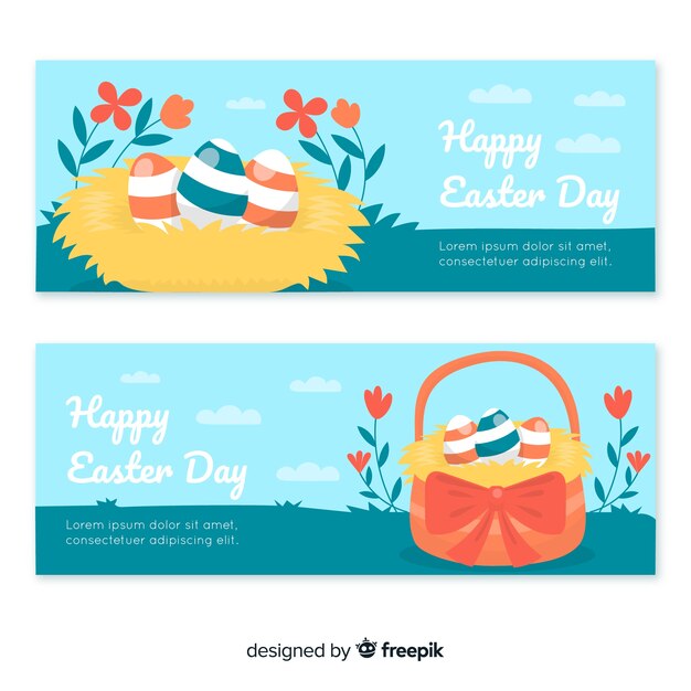 Flat easter day banners