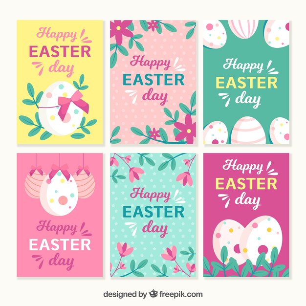 Flat easter day card collection