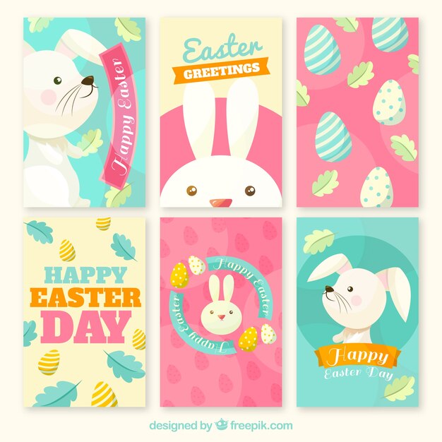 Flat easter day card collection