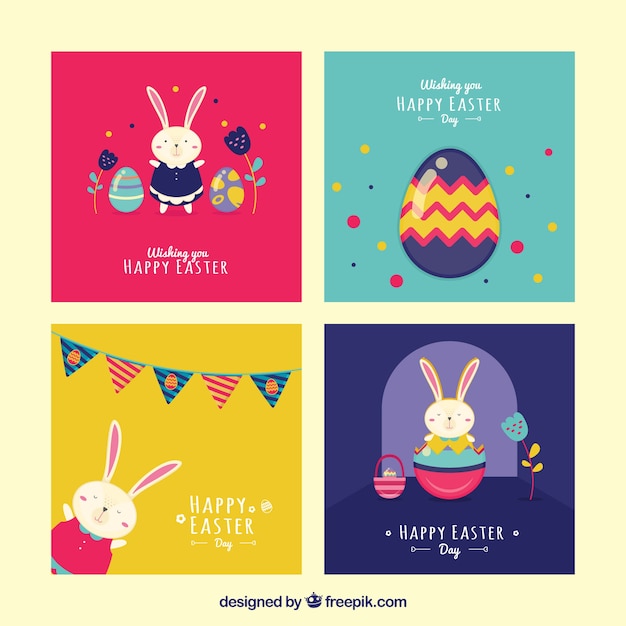 Flat easter day card collection