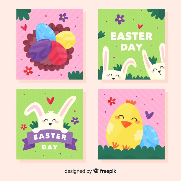 Flat easter day card collection